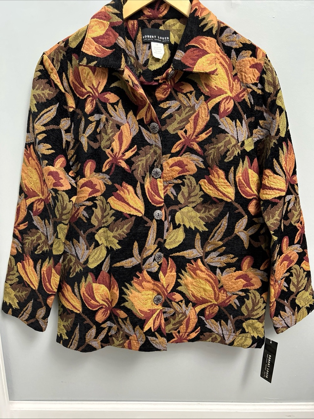 VTG Robert Louis Tapestry Jacket Womens M Floral Autumn Fall Boho Button Up NWT